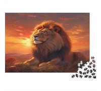 Puzzle 1000 Pezzi Maestà del Leone al Tramonto per Adulti - Leone al Tramonto Infuocato Gioco Familiare Divertente e Sfidante Ottimo Regalo 52x38cm
