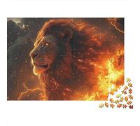 Puzzle 1000 Pezzi Maestà del Leone di Fuoco, Profilo di Leone, Cartone Premium, per Adulti, Decorazione da Muro, 38x26cm