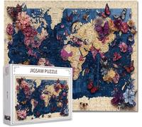 Puzzle 1000 Pezzi Mappa del mondo Impossibili Puzzle Gigante Adulti Difficili Wooden Jigsaw Arte, Possono Stimolare Pensiero Delle Persone Con Poster Incluso, Regalo per Uomini e Donne 75x50cm V-7