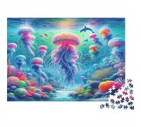 Puzzle 1000 pezzi Meduse Luminose Barriera Corallina Pezzi Intercambiabili Dettagliato Cartone Spesso per Anziani 52x38cm