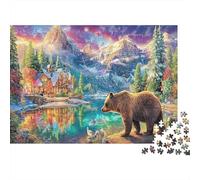 Puzzle 1000 Pezzi Mountain Cabin Scene Bear in Forest in Cartone Riciclato per Adulti Gioco Educativo Decorazione Murale Regalo Buone Idee Regalo 70x50cm