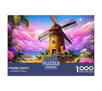 Puzzle 1000 pezzi mulino a vento fantasy, nuvole rosa, estremamente difficile