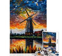 Puzzle 1000 pezzi Mulino a vento sul fiume Giocattoli fai da te Regali per donne Uomini per gioco educativo Migliora l'amore tra coppie Dimensioni 38x26cm