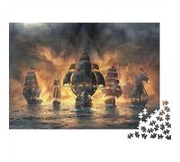Puzzle 1000 pezzi Nave infuocata, battaglia oceanica, pezzi precisi, decorazione murale, artwork dettagliato, 70x50cm/1000pezzi, cartone spesso premium, per la famiglia