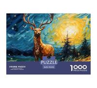 Puzzle 1000 Pezzi Oil Painting Elk Qualità Premium Jungle Animals Puzzle Impegnativo Puzzle Al Divertenti Per Uomo E Donna Perfetto Per Appassionati Di Puzzle Esperti 70x50cm/1000pcs