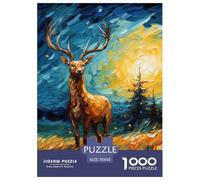 Puzzle 1000 Pezzi Oil Painting Elk Qualità Premium Jungle Animals Puzzle Impegnativo Puzzle Al Divertenti Per Uomo E Donna Adulti E Bambini Più Grandi 70x50cm/1000pcs