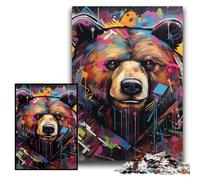 Puzzle 1000 pezzi Orso Bruno Graffiti Puzzle in legno per adulti 50x75cm Fai da te Decorazione per la casa Regalo, Gioco rompicapo