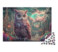 Puzzle 1000 Pezzi Owl Overlooking Magical City at Night - Classici Giochi Wildlife, Decorazione E Regalo 70x50cm/1000pcs