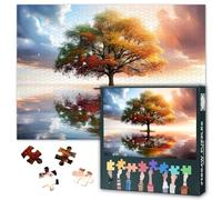 Puzzle 1000 pezzi, paesaggio autunnale, tramonto sul lago, albero solitario, colori autunnali, motivo per adulti, relax, idea regalo, meditazione, decorazione 70 x 50 cm