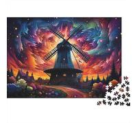 Puzzle 1000 Pezzi Paesaggio di Mulino Fatato, Cielo Colorato, Cartone, per Uomini e Donne, Mindfulness e Relax, 52x38cm