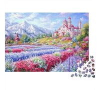 Puzzle 1000 pezzi Paesaggio Giardino Castello, Schizzo Castello Fiabesco, Cartone Resistente, Regalo per Amici, Opera Incorniciata 52x38cm