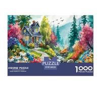Puzzle 1000 Pezzi Paesaggio Primavera, Estremamente Difficile | Cottage e Ruscello Boschivo Incantevole, Carta Riciclata, Decorazione da Parete a Casa, 52x38cm