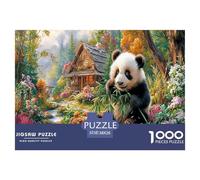 Puzzle 1000 Pezzi Panda Gigante - Panda vicino al Cottage tra i Fiori - Attività per la Famiglia - Gioco Educativo 38x26cm