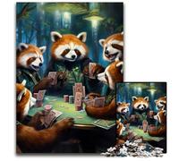 Puzzle 1000 pezzi Panda rosso che gioca a poker, puzzle in legno per adulti, gioco interattivo per famiglie, decorazione fai da te per la casa, regalo rompicapo 50x75CM/19,68x29,52 pollici