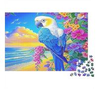 Puzzle 1000 pezzi Pappagallo al tramonto sulla spiaggia | Arte tropicale | Rilassante e rilievo stress | Cartone spesso per anziani | 52x38cm