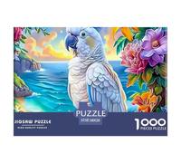 Puzzle 1000 pezzi Pappagallo bianco sull'oceano scena spiaggia, gioco educativo estremamente difficile antistress, regalo adulti 38x26cm