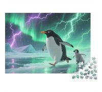 Puzzle 1000 Pezzi Penguin on Glaciers Under Aurora, Per Amore E Amico, Relax-rompicapo Puzzle Difficile Sfida, Classici Regalo 1000pcs (75x50cm)