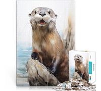 Puzzle 1000 pezzi per adolescenti Acquerello di lontra marina Vacanza a casa: uccidere il tempo Regalo di compleanno, regali, arte murale 38x26cm