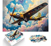 Puzzle 1000 pezzi per adolescenti Aereo d'epoca tra le nuvole Allena il tuo cervello e le tue mani con poster abbinato e foglio di quiz 38x26cm