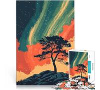 Puzzle 1000 pezzi per adolescenti Albero sotto l'aurora boreale Arte minimalista Difficile Duro offerte come regali per tutta la famiglia 52x38cm