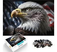 Puzzle 1000 pezzi per adolescenti Aquila americana sulla bandiera degli Stati Uniti Gioco educativo per famiglie Regalo di compleanno 38x26cm