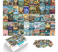 Puzzle 1000 pezzi per adolescenti arte dell'unione di poster di viaggio Antistress Sfida difficile Gioco educativo per compleanno e Natale 75x50cm