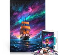 Puzzle 1000 pezzi per adolescenti Aurora Boreale del Mare della Nave apprendimento educativo Lista dei desideri con Babbo Natale 75x50cm