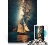 Puzzle 1000 pezzi per adolescenti Barca a vela Via Lattea Giochi educativi Decorazione della casa Lista dei desideri con Babbo Natale 38x26cm