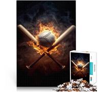 Puzzle 1000 pezzi per adolescenti Baseball in fiamme per il giocattolo di sfida del gioco educativo con poster abbinato e foglio di quiz 38x26cm