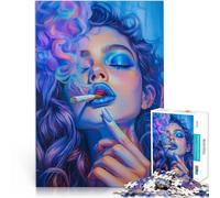 Puzzle 1000 pezzi per adolescenti Bella donna che fuma Difficile da completare ma divertente e umoristico Decorazione d'arte per la casa 38x26cm