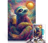 Puzzle 1000 pezzi per adolescenti Bradipo con caffè in un paesaggio psichedelico Giocattoli fai da te Regalo di compleanno, regali, arte murale 75x50cm