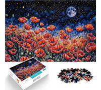 Puzzle 1000 pezzi per adolescenti Campo di papaveri sotto il cielo notturno Analisi e logica Adatto per la decorazione del desktop 38x26cm