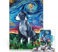 Puzzle 1000 pezzi per adolescenti Cane Notte Stellata Pitbull Giocattolo educativo antistress offerte come regali per tutta la famiglia 38x26cm