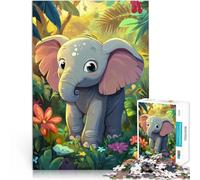 Puzzle 1000 pezzi per adolescenti Carino cucciolo di elefante nella giungla Giocattoli antistress Decorazioni e regali unici per la casa 38x26cm