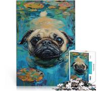 Puzzle 1000 pezzi per adolescenti Carlino che nuota tra le ninfee Allena il tuo cervello e le tue mani Regali di Babbo Natale segreto 26x38cm