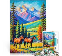 Puzzle 1000 pezzi per adolescenti cavalli del Montana Difficile da completare ma divertente e umoristico Regalo di compleanno, regali, arte murale 38x26cm