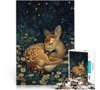 Puzzle 1000 pezzi per adolescenti Cerbiatto addormentato sotto il cielo stellato Difficile Duro Gioco educativo per compleanno e Natale 38x26cm