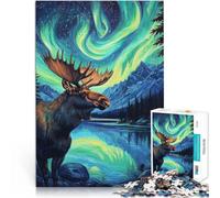 Puzzle 1000 pezzi per adolescenti Cervo Aurora settentrionale Allena il tuo cervello e le tue mani perché è ideale come regalo per tutta la famiglia 38x26cm