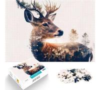 Puzzle 1000 pezzi per adolescenti Cervo dalla corona della foresta Gara di velocità delle mani Lista dei desideri con Babbo Natale 38x26cm
