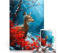 Puzzle 1000 pezzi per adolescenti Cervo freddo nel ciliegio giochi divertenti per famiglie Attività divertenti a casa, regali di compleanno, regali di viaggio, 38x26cm
