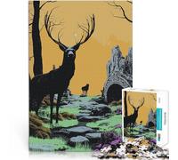 Puzzle 1000 pezzi per adolescenti Cervo in silhouette in una foresta mistica Giochi di relax Migliorare l'amore tra le coppie 38x26cm