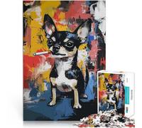 Puzzle 1000 pezzi per adolescenti Chihuahua che fuma Giocattolo educativo intellettuale decomprimente con poster abbinato e foglio di quiz 75x50cm