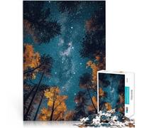 Puzzle 1000 pezzi per adolescenti Cielo notturno stellato sopra le sagome della foresta Rompicapo per Regalo di compleanno, regali, arte murale 52x38cm