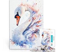 Puzzle 1000 pezzi per adolescenti Cigno acquerello con schizzi Per il divertimento in famiglia Regalo di compleanno, regali, arte murale 38x26cm