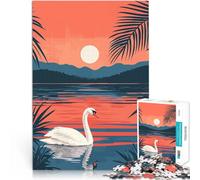 Puzzle 1000 pezzi per adolescenti Cigno al tramonto calmo Arte minimalista Difficile e sfidante Adatto per la decorazione del desktop 52x38cm