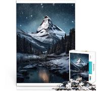 Puzzle 1000 pezzi per adolescenti cima della montagna innevata di notte Difficile Duro con pezzi completamente interconnessi di forma casuale 75x50cm