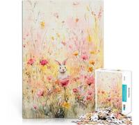 Puzzle 1000 pezzi per adolescenti Coniglio in un prato di fiori selvatici sfida educativa Ogni pezzo è unico - Gioco divertente e stimolante per tutta la famiglia 38x26cm