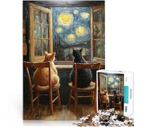 Puzzle 1000 pezzi per adolescenti Coppia di gatti che guarda la notte stellata apprendimento educativo Migliorare l'amore tra le coppie 50x70cm