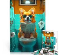 Puzzle 1000 pezzi per adolescenti Corgi che legge sul water Allena il tuo cervello e le tue mani offerte come regali per tutta la famiglia 52x38cm