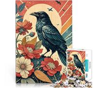 Puzzle 1000 pezzi per adolescenti Corvo e fiori Difficile da completare ma divertente e umoristico Collezione di artisti, Belle arti 38x26cm